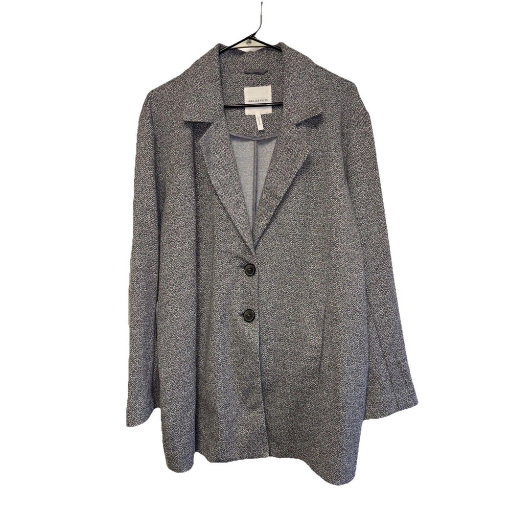 Avec Les Filles Gray Jacket Coat L Classic Notch Collar Pockets Buttons